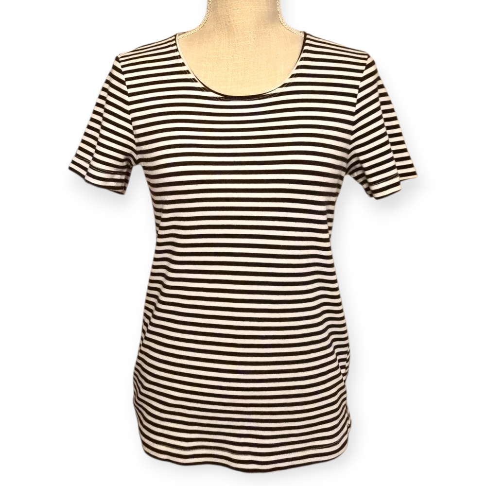 Rebecca Malone | Women's Classic Black And White Striped Short Sleeve Tee